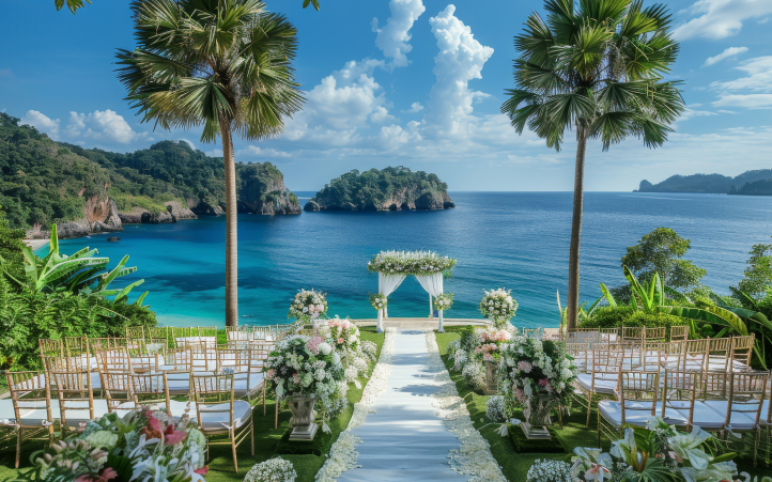 event-planner-organizing-destination-wedding-ceremony-couple-with-picturesque-backdrop 1